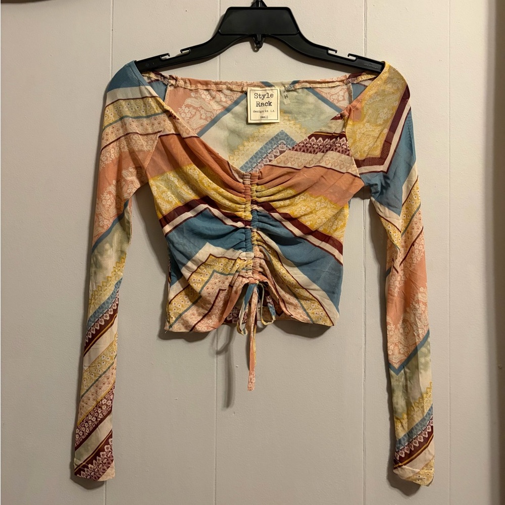 Boho Striped Long Sleeve Top Sheer